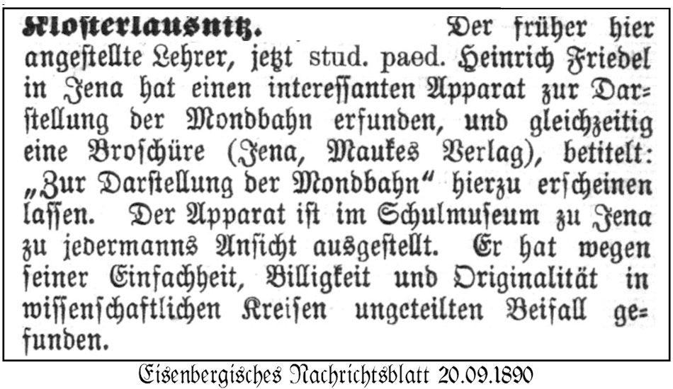 Karl Heinrich Friedel - Lehrer vor 1890 in Klosterlausnitz